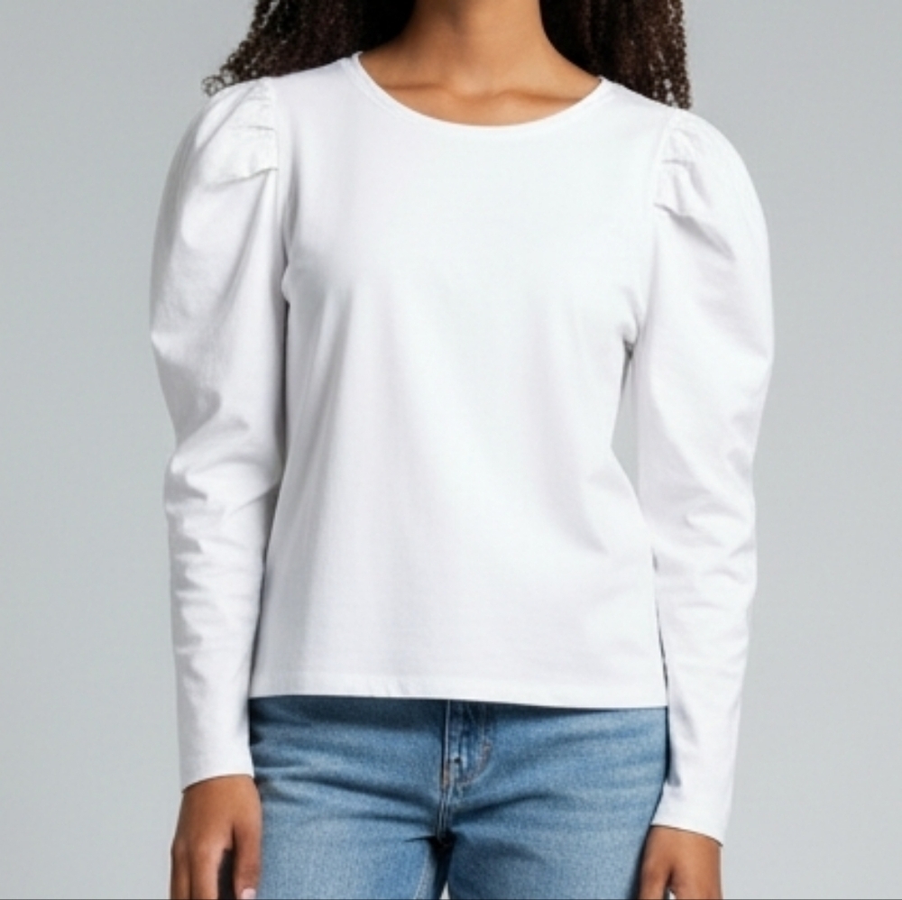 Mango Puff White Long Sleeve Top Womens Size XS